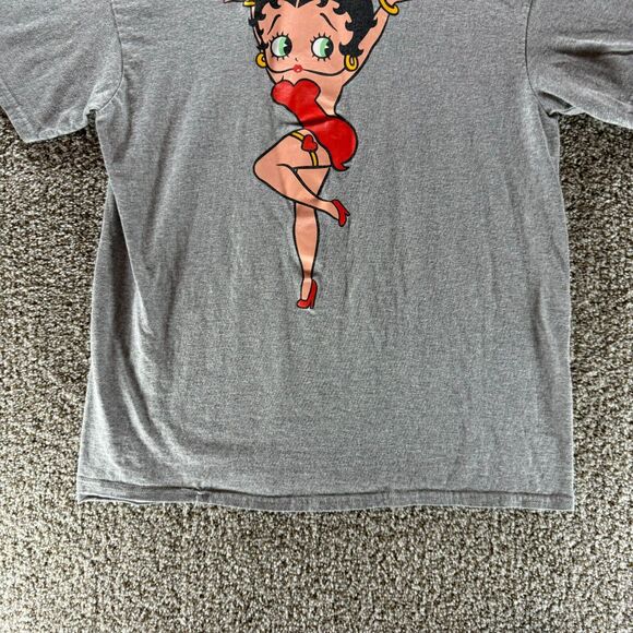 Vintage Betty Boop Shirt Mens Medium Gray Short Sleeve Graphic Print Y2K Casual - Picture 6 of 12